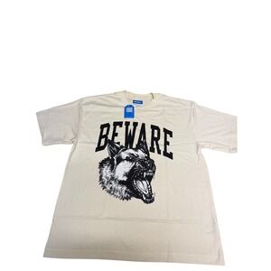 NWT! "Market" Beware German Shepherd Graphic T-Shirt Men XL Cream Streetwear